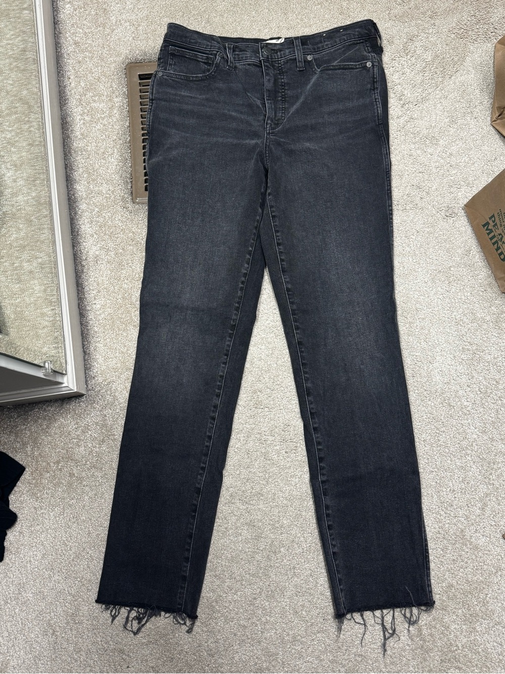Madewell Black Mid-Rise Stovepipe Raw Hem Jeans Size 30 Tall
